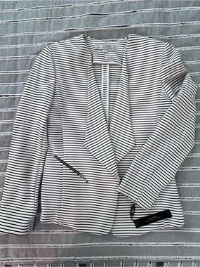 Tahari Black and White Striped Draped Blazer